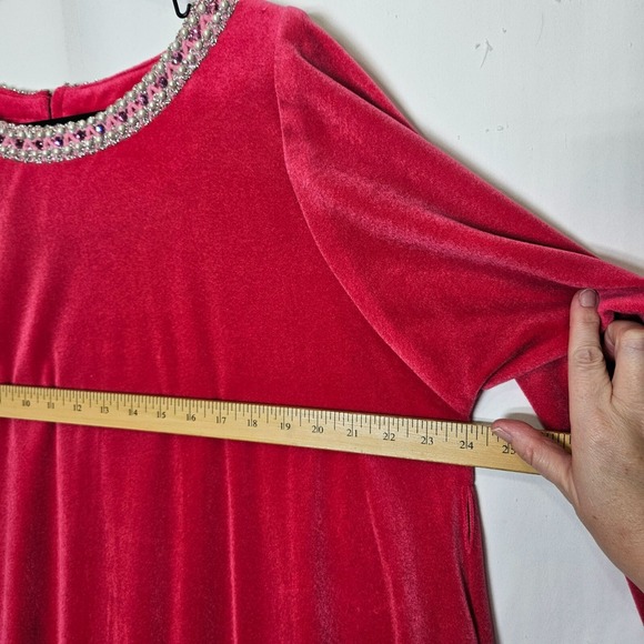 Vintage Neusteters Pink Velour Evening Maxi Gown Pearl Rhinestone Embellishments - Picture 8 of 16